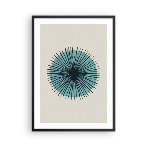 Póster en marco negro - Patrón geométrico en forma de círculo radial. - 50x70cm - Radiante en azul - Decoración de pared moderna para salón y dormitorio ARTTOR