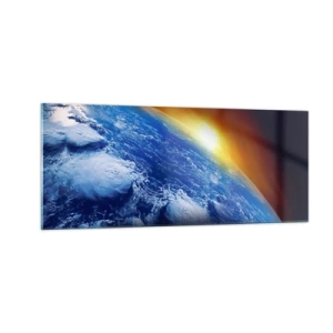 Cuadro sobre vidrio - Impresiones sobre Vidrio - Amanecer en un planeta azul - 100x40 cm