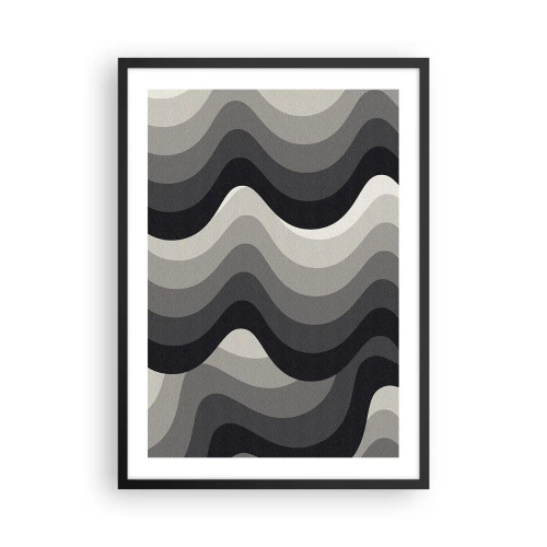 Póster en marco negro - Ondas geométricas en tonos negros y grises - 50x70cm - Ola tras ola - Decoración de pared moderna para salón y dormitorio ARTTOR