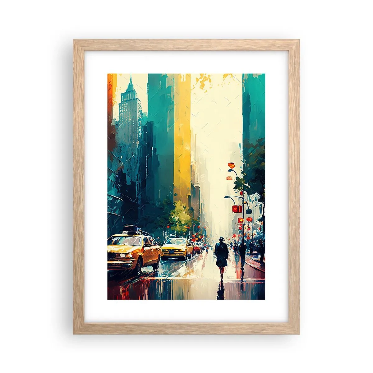 Póster en marco roble claro - Nueva York - hasta la lluvia es colorida - 30x40 cm