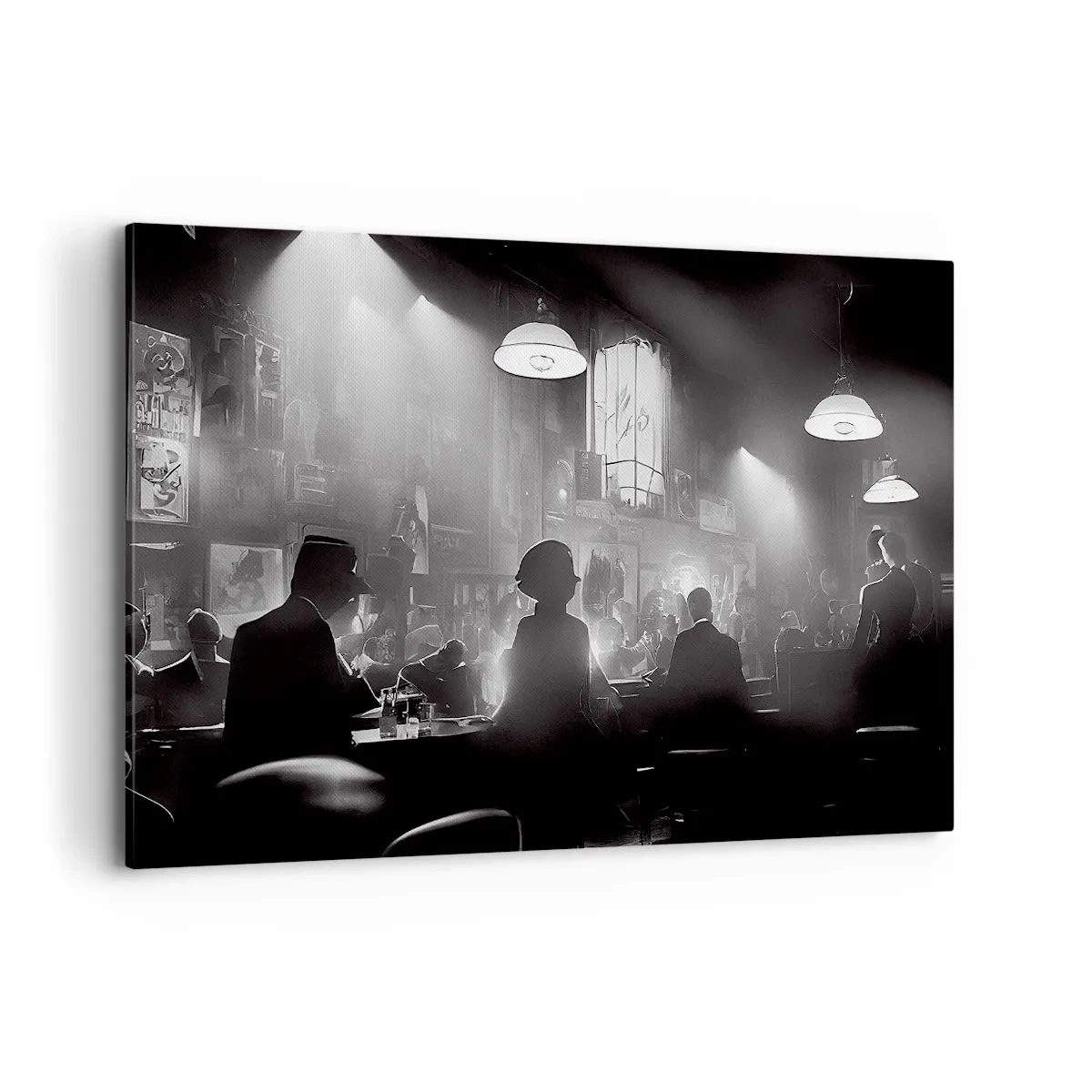 Cuadro sobre lienzo - Impresión de Imagen - Escena de clubes nocturnos de jazz en blanco y negro - 120x80cm - En clave de jazz - Decoración de pared moderna para salón y dormitorio ARTTOR