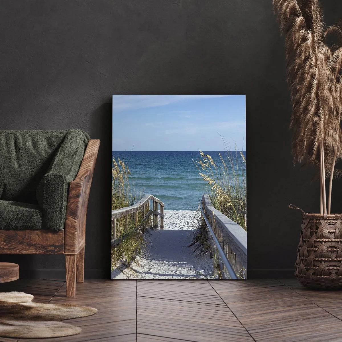 Cuadro sobre lienzo - Impresión de Imagen - Camino a la playa con vistas al mar - 50x70cm - En el sol, en el viento - Decoración de pared moderna para salón y dormitorio ARTTOR