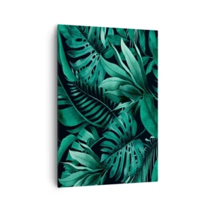 Cuadro sobre lienzo - Impresión de Imagen - Hojas tropicales en tonos de verde intenso. - 70x100cm - Profundidad del verde tropical - Decoración de pared moderna para salón y dormitorio ARTTOR