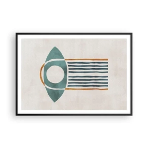 Póster en marco negro - Patrón geométrico en tonos verdes y naranjas. - 100x70cm - Signos y rituales - Decoración de pared moderna para salón y dormitorio ARTTOR