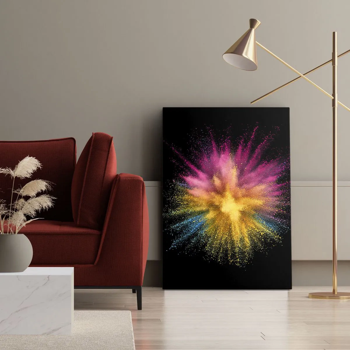 Cuadro sobre lienzo - Impresión de Imagen - Explosión de polvo colorido sobre un fondo negro - 80x120cm - El nacimiento de los colores - Decoración de pared moderna para salón y dormitorio ARTTOR