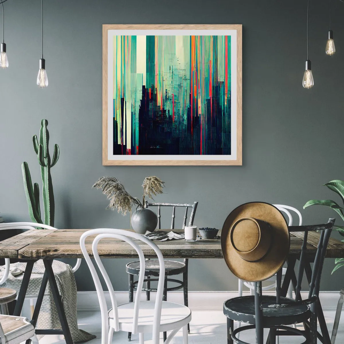 Póster en marco roble claro - Ciudad futurista - 60x60 cm