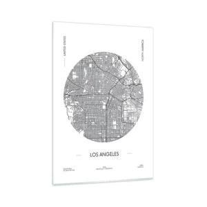 Cuadro sobre vidrio - Impresiones sobre Vidrio - Un mapa de Los Ángeles en un estilo minimalista en blanco y negro. - 80x120cm - Anatomía de Los Ángeles - Decoración de pared moderna para salón y dormitorio ARTTOR