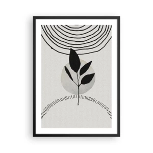 Póster en marco negro - Ilustración minimalista de hojas con patrones geométricos. - 50x70cm - Composición: los rituales de la naturaleza - Decoración de pared moderna para salón y dormitorio ARTTOR