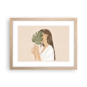 Póster en marco roble claro - Retrato misterioso con un abanico - 40x30 cm