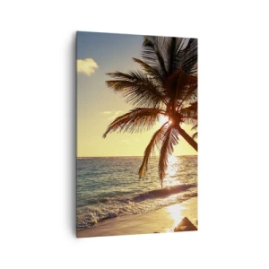 Cuadro sobre lienzo - Impresión de Imagen - Atardecer tropical sobre una playa con palmeras - 80x120cm - Verano bajo las palmeras - Decoración de pared moderna para salón y dormitorio ARTTOR
