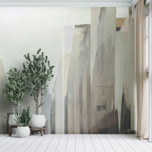 Fotomural Premium Canvas - Paisaje urbano abstracto en tonos pastel - 100x70cm - Un sueño de ciudad - Decoración de pared moderna para salón y dormitorio ARTTOR