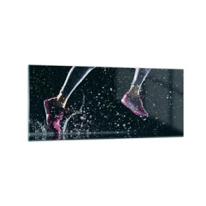 Cuadro sobre vidrio - Impresiones sobre Vidrio - Una toma dinámica de una carrera bajo la lluvia contra un fondo negro. - 120x50cm - Fuerza de impulso - Decoración de pared moderna para salón y dormitorio ARTTOR