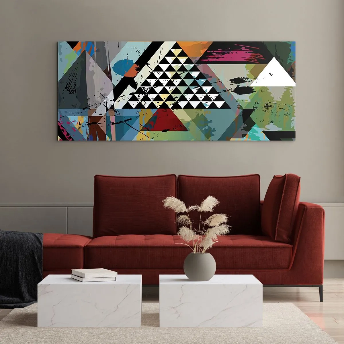 Cuadro sobre vidrio - Impresiones sobre Vidrio - Una composición abstracta de formas geométricas y colores. - 140x50cm - Qué sencillo es - Decoración de pared moderna para salón y dormitorio ARTTOR