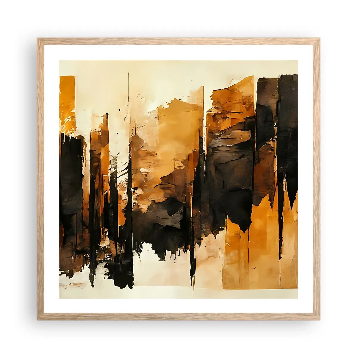 Póster en marco roble claro - Armonía de negro y oro - 60x60 cm