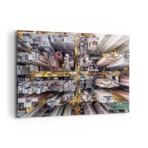 Cuadro sobre lienzo - Impresión de Imagen - Una vista de pájaro de una ciudad llena de rascacielos. - 120x80cm - Saludos desde Hong Kong - Decoración de pared moderna para salón y dormitorio ARTTOR