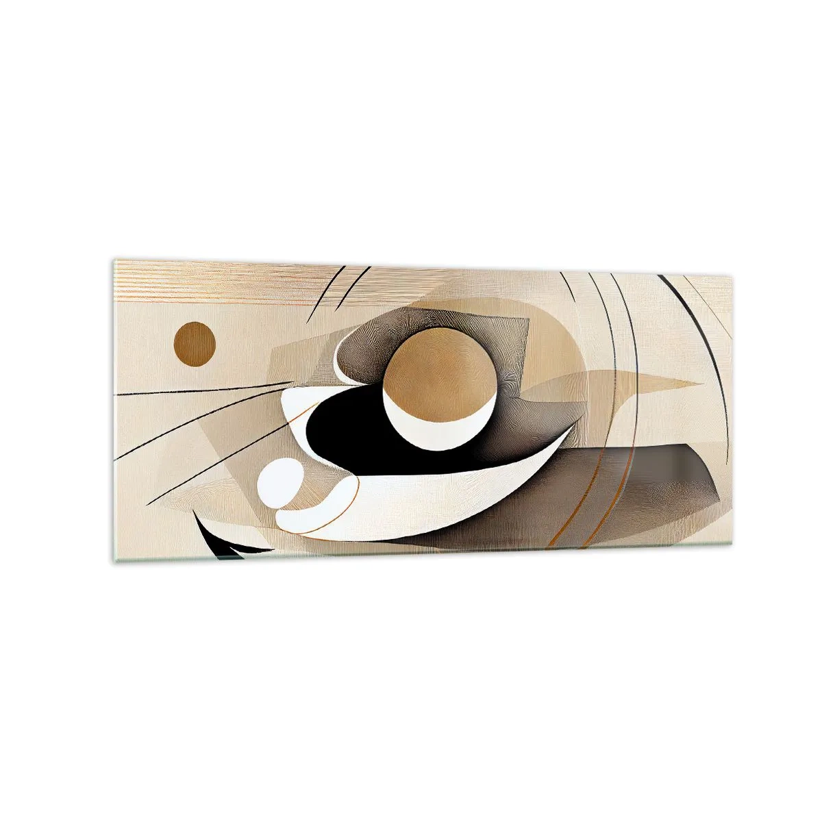 Cuadro sobre vidrio - Impresiones sobre Vidrio - Composición abstracta en tonos beige y negro. - 120x50cm - Composición: la esencia de las cosas - Decoración de pared moderna para salón y dormitorio ARTTOR