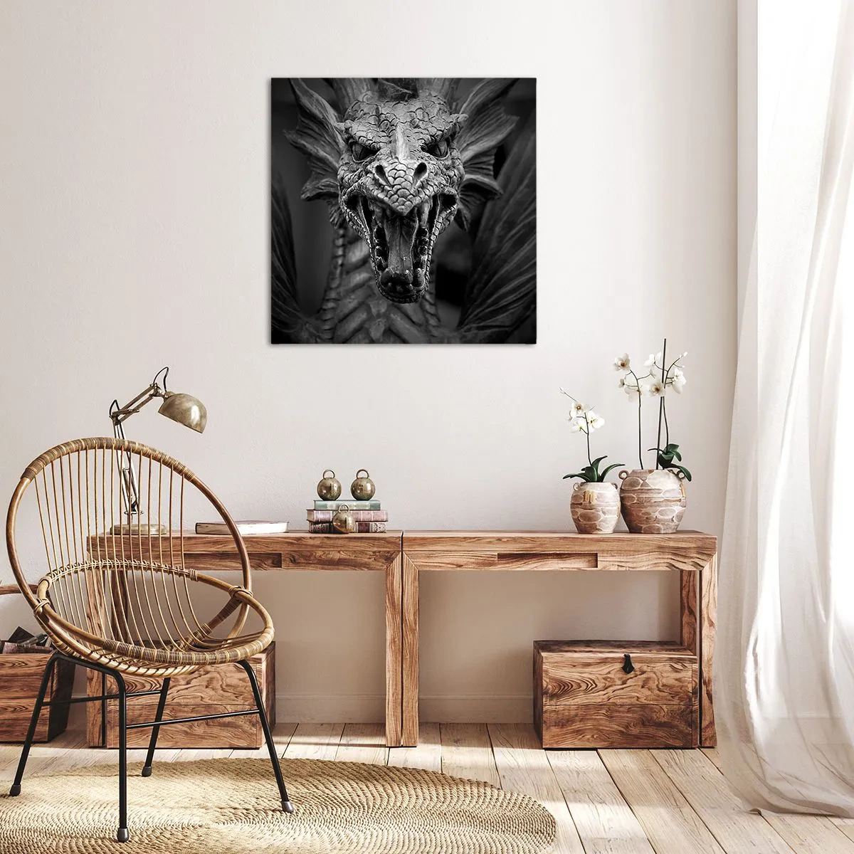 Cuadro sobre lienzo - Impresión de Imagen - Dragón de cuento de hadas en gris - 50x50 cm