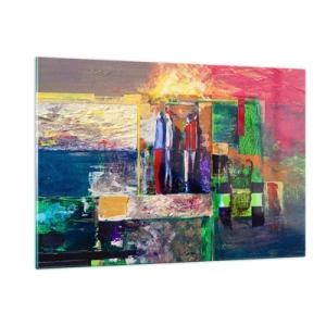 Cuadro sobre vidrio - Impresiones sobre Vidrio - Una composición abstracta con figuras y colores intensos. - 120x80cm - Relaciones y emociones - Decoración de pared moderna para salón y dormitorio ARTTOR