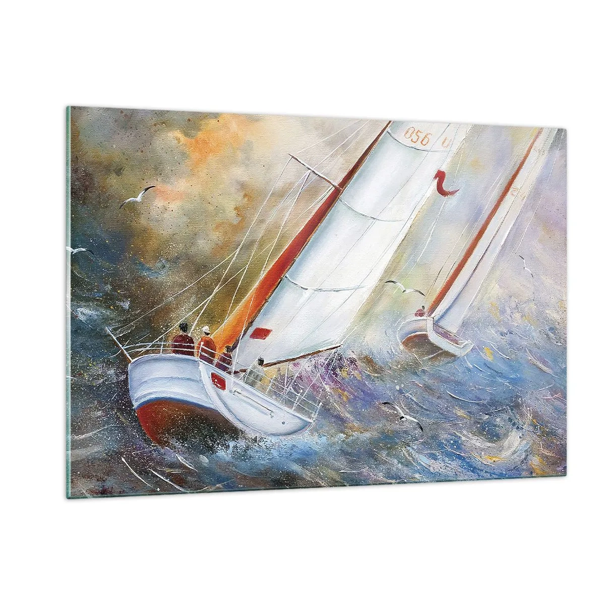 Cuadro sobre vidrio - Impresiones sobre Vidrio - Veleros en mares agitados durante una regata - 120x80cm - Surcando las olas - Decoración de pared moderna para salón y dormitorio ARTTOR