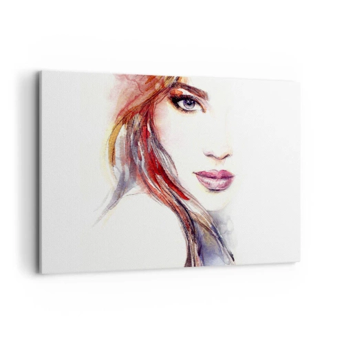 Cuadro sobre lienzo - Impresión de Imagen - Una sutil acuarela del rostro de una mujer con una mirada expresiva. - 120x80cm - Sígueme - Decoración de pared moderna para salón y dormitorio ARTTOR