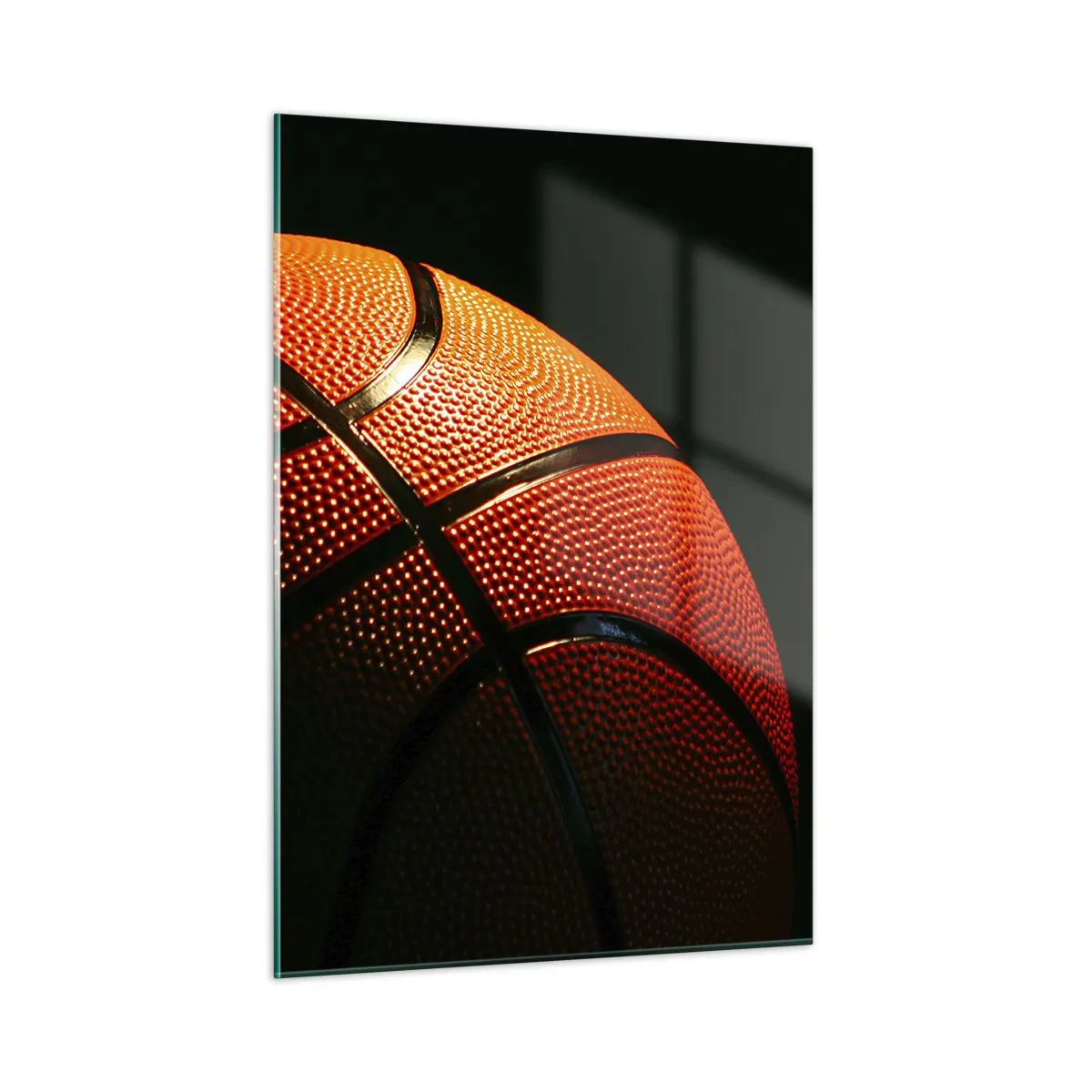 Cuadro sobre vidrio - Impresiones sobre Vidrio - Balón de baloncesto naranja sobre un fondo oscuro - 50x70cm - Hermoso como un planeta - Decoración de pared moderna para salón y dormitorio ARTTOR