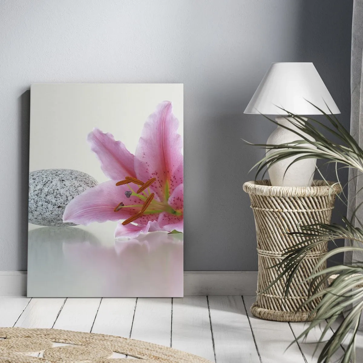 Cuadro sobre lienzo - Impresión de Imagen - Estudio en rosa, gris y blanco - 65x120 cm