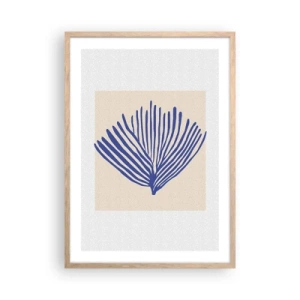 Póster en marco roble claro - Abanico azul - 50x70 cm
