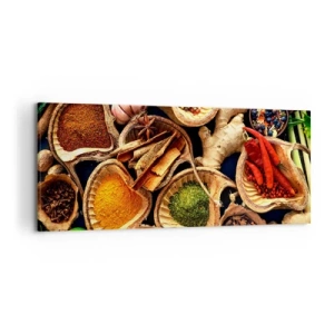 Cuadro sobre lienzo - Impresión de Imagen - Cuencos de especias en diferentes colores. - 120x50cm - Toma lo que quieras - Decoración de pared moderna para salón y dormitorio ARTTOR