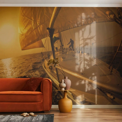 Fotomural personalizado Premium Sand - Atardecer dorado tras un día multicolor - estudios marítimos, Velero, Viajes
