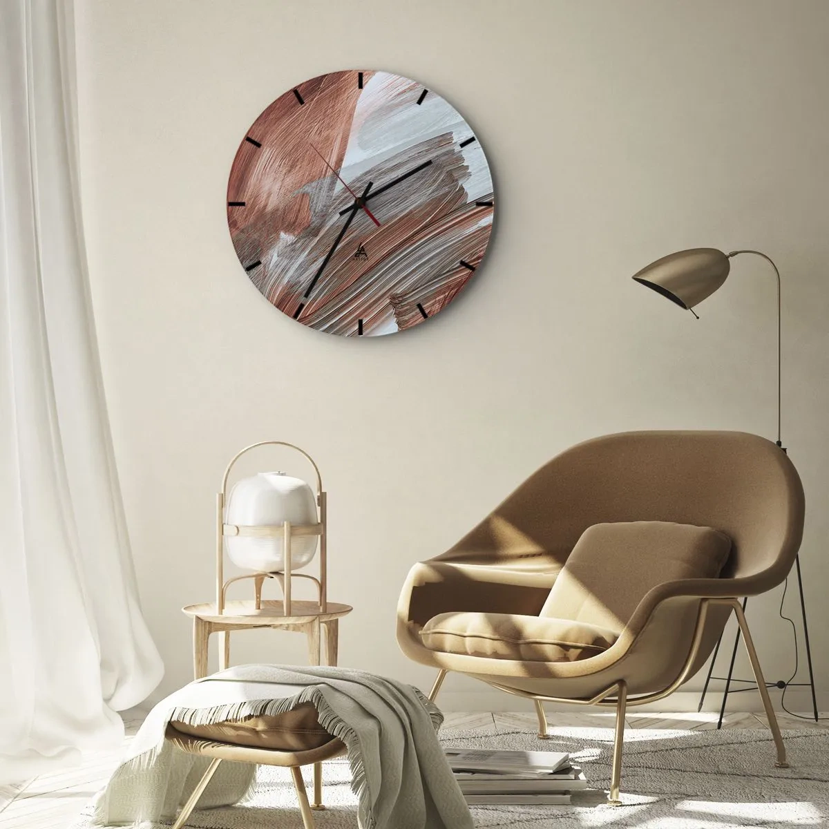 Reloj de pared - Reloj de vidrio - Pinceladas otoñales en tonos gris rojizos - 30x30cm - Abstracción otoñal y ventosa - Decoración de pared moderna para salón, cocina y dormitorio ARTTOR