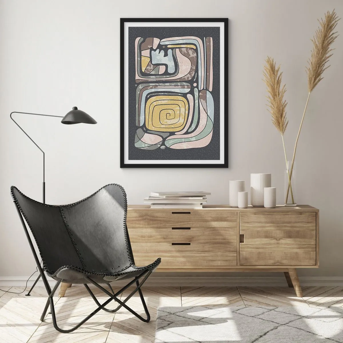 Póster en marco negro - Abstracción con espíritu precolombino - 70x100 cm