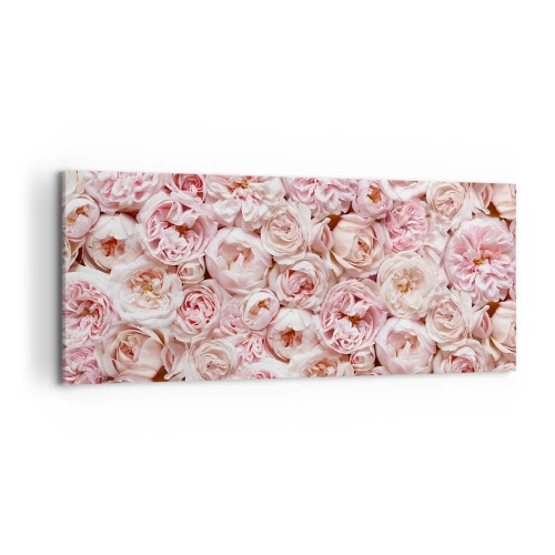 Cuadro sobre lienzo - Impresión de Imagen - Delicadas rosas en tonos rosa por toda la superficie. - 120x50cm - Salpicado de rosas - Decoración de pared moderna para salón y dormitorio ARTTOR