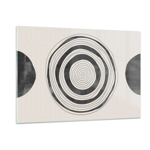 Cuadro sobre vidrio - Impresiones sobre Vidrio - Patrón abstracto en blanco y negro con círculos concéntricos. - 120x80cm - Lo importante es lo que hay entre medias - Decoración de pared moderna para salón y dormitorio ARTTOR