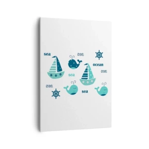 Cuadro sobre lienzo - Impresión de Imagen - Encantadores motivos náuticos con ballenas y veleros. - 50x70cm - A través de mares y océanos - Decoración de pared moderna para salón y dormitorio ARTTOR