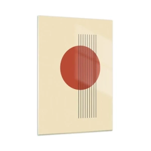 Cuadro sobre vidrio - Impresiones sobre Vidrio - Gráfico minimalista con círculo rojo y líneas. - 50x70cm - Cruzando el círculo - Decoración de pared moderna para salón y dormitorio ARTTOR