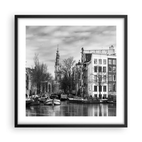 Póster en marco negro - Ambiente de Ámsterdam - 50x50 cm