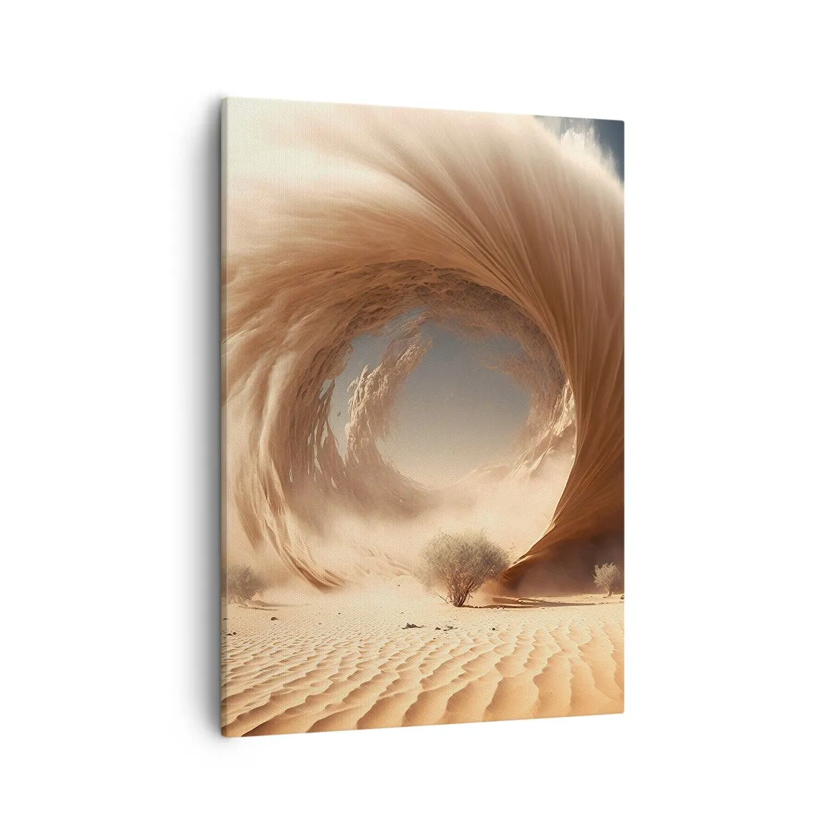 Cuadro sobre lienzo - Impresión de Imagen - Remolino de arena dinámico en un desierto con árboles - 50x70cm - Portal abierto - Decoración de pared moderna para salón y dormitorio ARTTOR