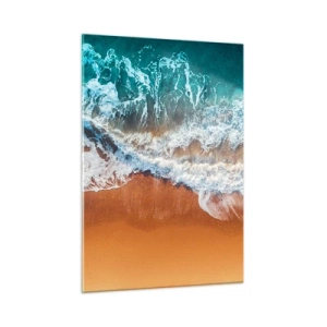 Cuadro sobre vidrio - Impresiones sobre Vidrio - Una vista aérea de las olas del océano rompiendo contra la orilla. - 50x70cm - Siempre a la par - Decoración de pared moderna para salón y dormitorio ARTTOR