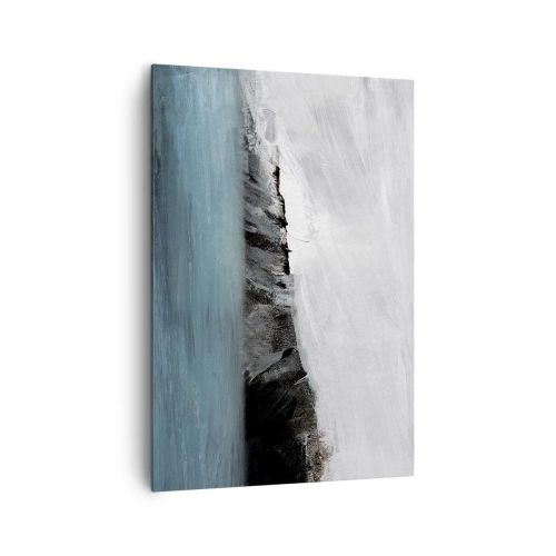 Cuadro sobre lienzo - Impresión de Imagen - Paisaje abstracto con agua y una orilla rocosa - 70x100cm - Agua - tierra: un choque de elementos - Decoración de pared moderna para salón y dormitorio ARTTOR