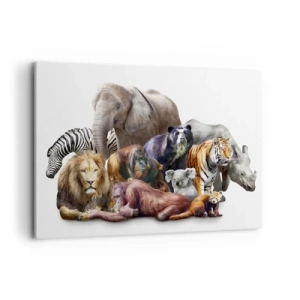 Cuadro sobre lienzo - Impresión de Imagen - Una variedad de animales salvajes en una composición grupal. - 100x70cm - Una foto de familia africana - Decoración de pared moderna para salón y dormitorio ARTTOR