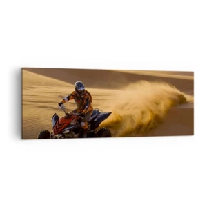 Cuadro sobre lienzo - Impresión de Imagen - Un motociclista en un quad acelerando por las dunas de arena del desierto. - 140x50cm - Sobre las olas de la arena - Decoración de pared moderna para salón y dormitorio ARTTOR