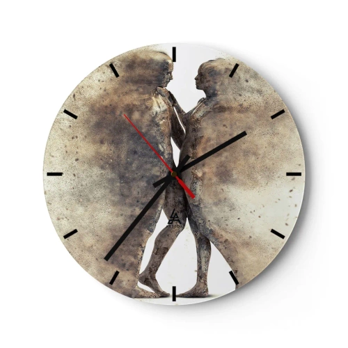 Reloj de pared - Reloj de vidrio - Dos siluetas en estilo abstracto sobre un fondo claro. - 30x30cm - Del polvo resurgieron para amar - Decoración de pared moderna para salón, cocina y dormitorio ARTTOR