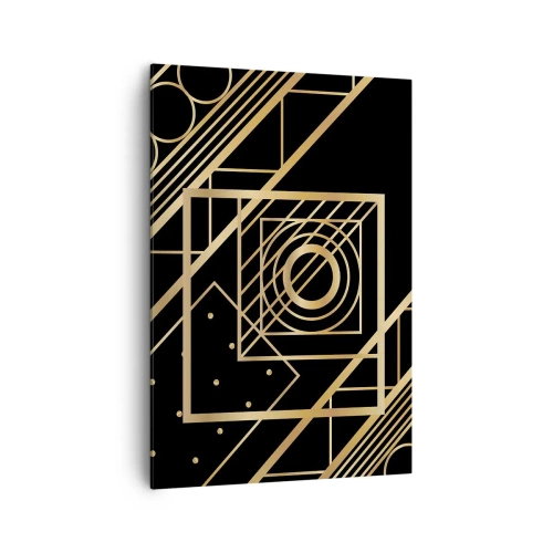 Cuadro sobre lienzo - Impresión de Imagen - Patrones geométricos dorados sobre un fondo negro - 70x100cm - Geometría dorada - Decoración de pared moderna para salón y dormitorio ARTTOR
