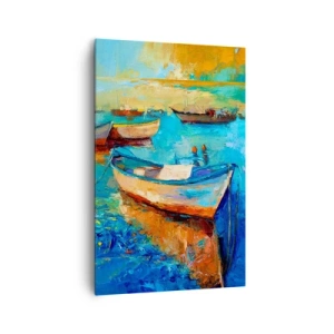 Cuadro sobre lienzo - Impresión de Imagen - Barcos coloridos amarrados en aguas tranquilas - 80x120cm - En la bahía sur - Decoración de pared moderna para salón y dormitorio ARTTOR