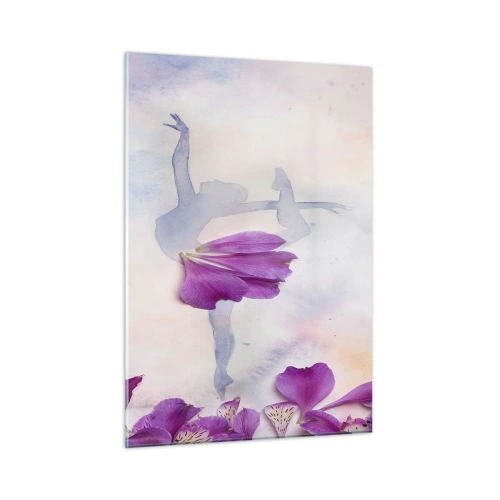 Cuadro sobre vidrio - Impresiones sobre Vidrio - Silueta de una bailarina con una flor en una composición artística. - 50x70cm - Suave como una flor - Decoración de pared moderna para salón y dormitorio ARTTOR