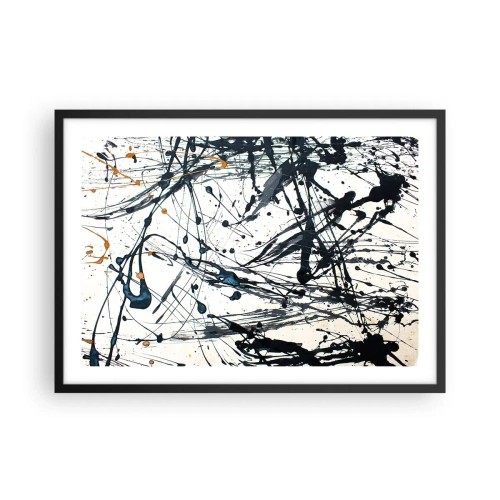 Póster en marco negro - Una pintura abstracta con salpicaduras de pintura en patrones dinámicos. - 70x50cm - Abstracción expresionista - Decoración de pared moderna para salón y dormitorio ARTTOR