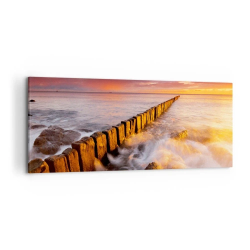 Cuadro sobre lienzo - Impresión de Imagen - Un paisaje pintoresco junto al mar al atardecer. - 120x50cm - La dulzura de las olas - Decoración de pared moderna para salón y dormitorio ARTTOR