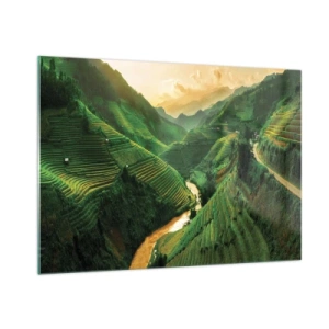 Cuadro sobre vidrio - Impresiones sobre Vidrio - Pintorescas terrazas de arroz en el valle al atardecer - 100x70cm - Valle vietnamita - Decoración de pared moderna para salón y dormitorio ARTTOR