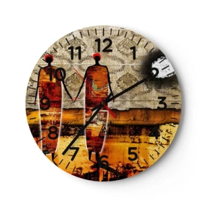 Reloj de pared - Reloj de vidrio - Composición étnica en colores africanos - 40x40 cm