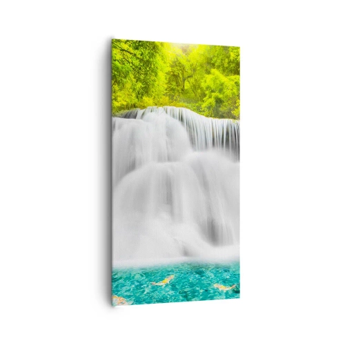 Cuadro sobre lienzo - Impresión de Imagen - Cascada espumosa, de verde a azul - 65x120 cm